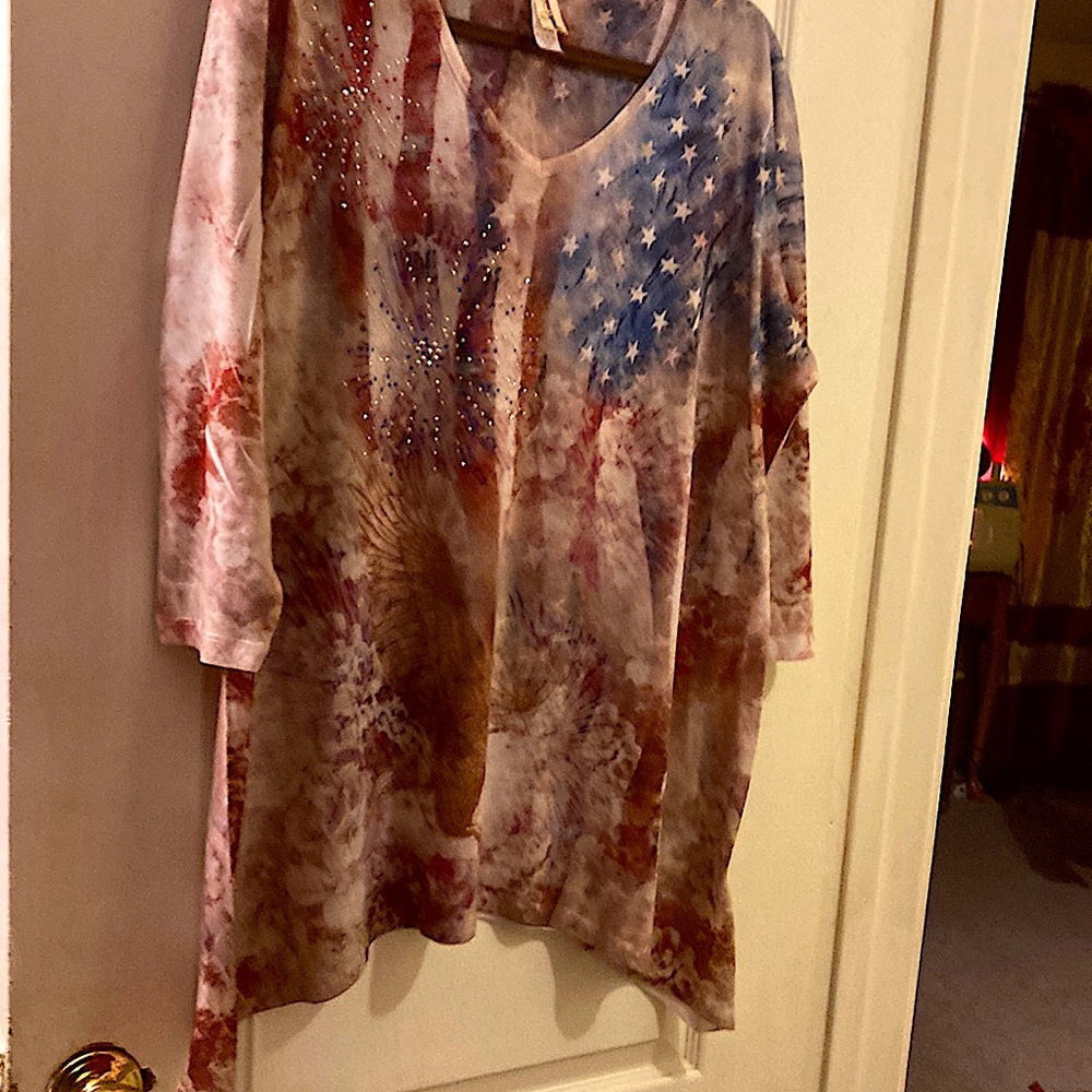 Decorated Originals v-neck long sleeve top tie dyed multicolored Sz 2XL